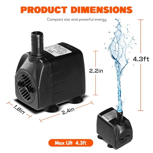 Image of Simple Deluxe 4.3ft High Lift 160GPH 8W Water Table Pump (600L /H) with 2 Nozzles, Perfect for Fish Tank, Pond, Aquarium, Hydroponics, Black