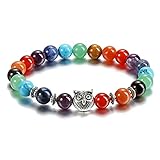Jovivi 7 Chakra Healing Cystal Stone Bracelets for Women Men 8mm Natural Gemstone Reiki Yoga Beads Beaded Elastic Stretch Bracelet with Lucky Owl Charm Spiritual Energy Jewelry for Protection