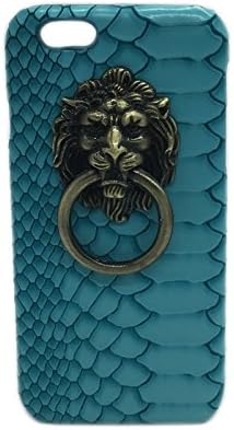 Crawl PU Leather Snake Pattern Hard Case with Ring Lion Head Door Knocker Stand/holder for Iphone 6 (Blue)