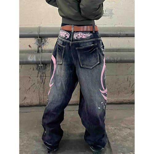 Men's and Women's Y2K Streetwear Loose Jeans Retro Totem Print Gothic Pants high Waist Wide Leg Harajuku Hip-hop Pants3