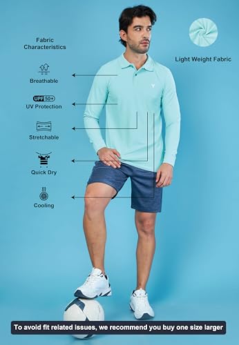 Image of TECHNOSPORT Mens Slim Fit Polyester Active Wear Collar Polo T-Shirt with Long Sleeves for Workout, Sports
