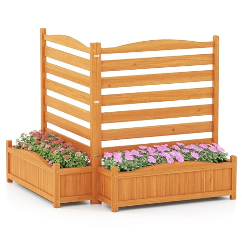 COSTWAY Clôture d'Extérieur en Bois pour Climatiseur avec Jardinière, Écran d’Intimité Autoportant à 2 Panneaux, Kit Sans Forage, Enclos pour Unité...