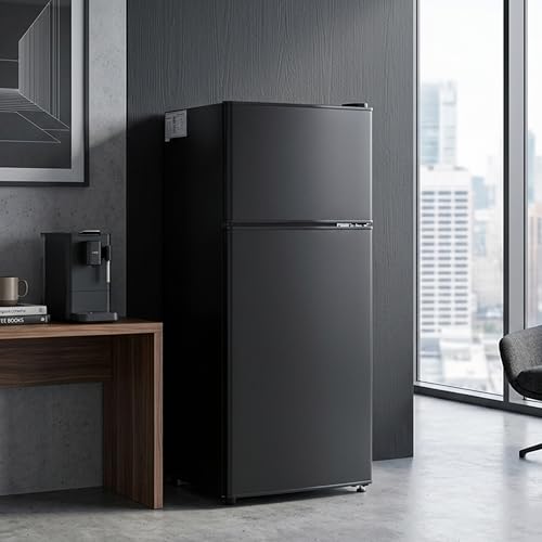 Image of 3.2 Cu.Ft Mini Fridge with Freezer, 2 Door Small Refrigerator with Adjustable Thermostat Energy-efficient Low Noise, Compact Fridge for Bedroom, Office, Dorm, Matte Black
