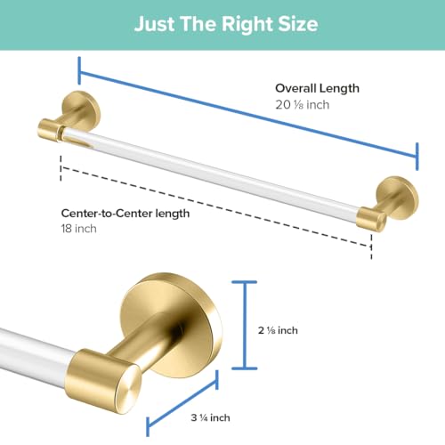 Image of Gatco 5731 Clarion Towel Bar | 18 inch L Bathroom Towel Rack, Wall Mount Bathroom Towel Holder | Crystal-Clear Acrylic & Brushed Brass Finish