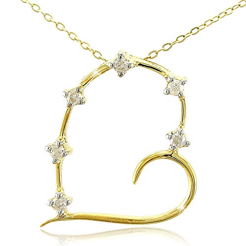 VP Jewels18K Solid Gold 0.06ct Genuine Diamonds Curled Heart Pendant Necklace