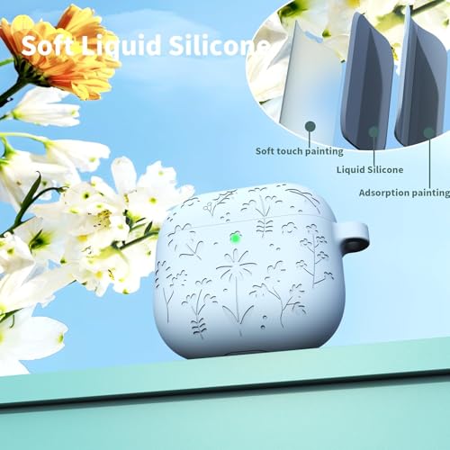 Image of New Engraved Soft Silicone Case Compatible with Apple AirPods 4 Generation (2024) with Keychain, Full 360 Protection Dust-Proof Shockproof Case Cover (Cover Only) (Sky Blue)