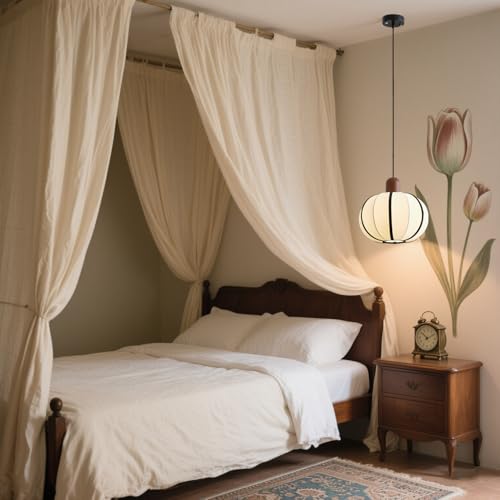 Suspension ronde en tissu beige luminaire suspendu soie chambre et salon