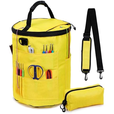 BERYA Knitting Bag Yarn Storage, Crochet Bag Organizer, Yarn Bag and Crochet Tote, Durable Knitting Bag for Crochet Hooks Needles Knitting Kit for Beginners (Yellow) Cover