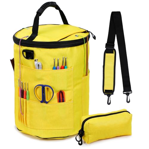 Image of Yarn Storage, Crochet Bag Organizer, Yarn and Crochet Tote, Durable Knitting Bag for Hooks, Needles and Kit for Beginners (Yellow)