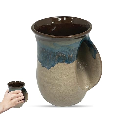 Clay in Motion Hand Warmer Coffee Mug – Handmade Coffee Mug With Comfortable Handle Contoured Pocket Hand Warming Ceramic Coffee Mug – Proudly Made in USA – Right Handed – 14 Oz - Mudslide