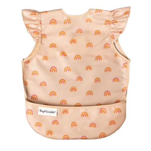 Image of Tiny Twinkle Mess Proof Baby Bib for Girls | Waterproof Toddler Bib for Eating | Baby Apron for Feeding | Machine Washable | Perfect Shower Gift (Boho Rainbow, 6–24M)