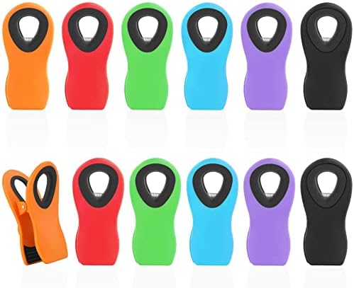 12 Pack Magnetic Chip Clips Bag Clips Food Bag Clips for Food Packages, Kitchen Clips with Magnet for Refrigerator, Plastic Assorted Colors Bag Clips for Food Storage, Chips Bag and Snack Bag