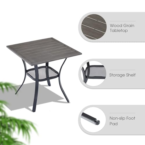 Image of VICLLAX Small Patio Dining Table, 28 inchx 28 inch Metal Slatted Tabletop with Storage Shelf for Deck Lawn Garden Backyard, No Umbrella Hole, Antique Grey Tabletop