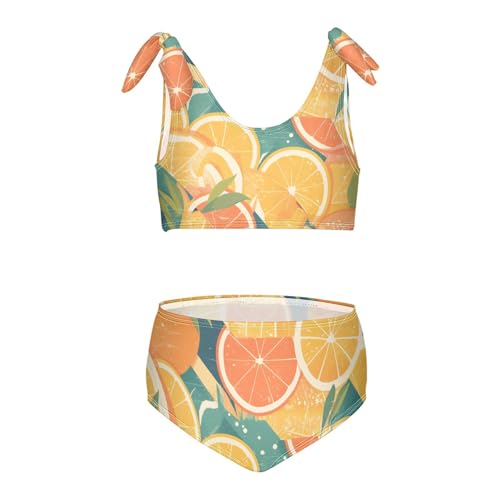 Slice Citrus Girls 2 Pieces Kids Bikini Set Scoop Neck Bathing Suit Swimwear Adjustable Strap
