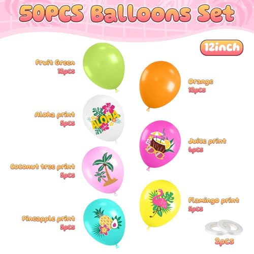 Image of Tropical Balloons, 50 Pcs Colorful for Summer Hawaiian Aloha Birthday Party