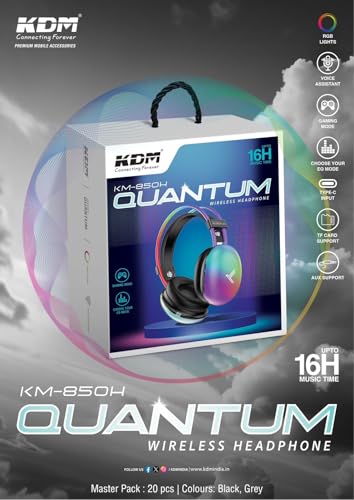 Image of Wireless Headphones, KM-850H Quantum, Bluetooth 5.4, 16 Hours Music Time, Gaming Mode with RGB Lights, Type-C Charging Grey