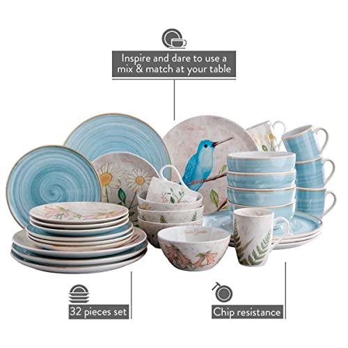 Corona Dinnerware Harvest Bundle 32 Pieces |Lovely Garden Set + Blue Caoba Set | Forest Designs & Hand-Painted Product | Set De Vajillas 32 Piezas #TOP1