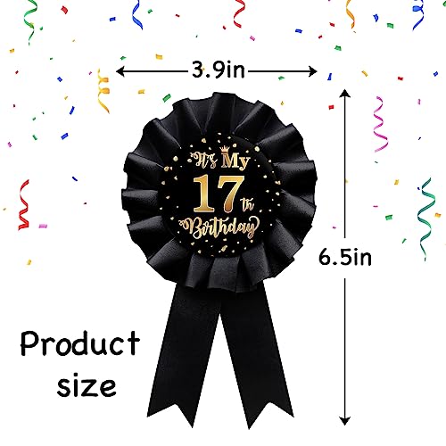 Black It's My 17th Birthday Tinplate Badge Pin, Happy 17th Birthday Boys and Girls Award Ribbon Party Decorations Sign2