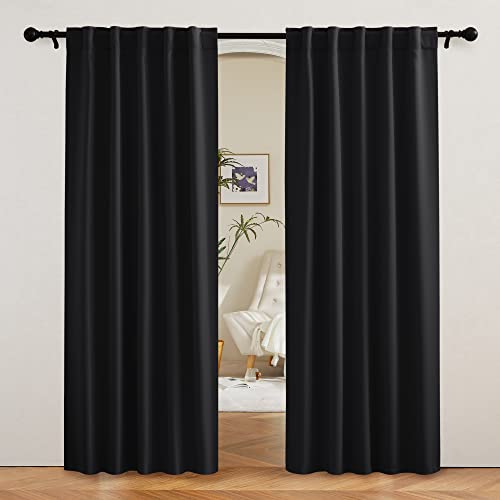 Image of RYB HOME Blackout Curtains 80 inches Long Thermal Insulating Large Window Curtains for Living Room Bedroom Dining Home Office Backdrop, Black, W 42 x L 80 per Panel, 2 Panels