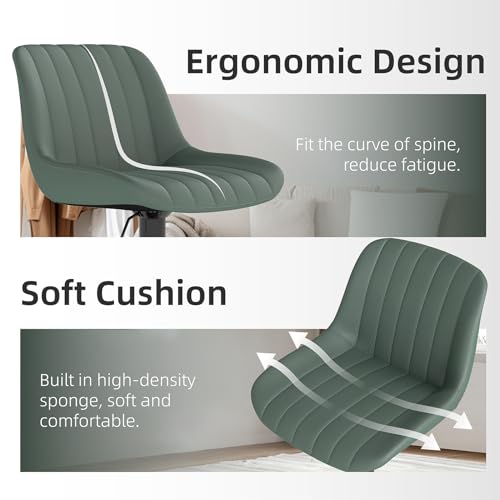 Image of Youhauchair Adjustable Faux Leather Bar Stools Set of 2, Green | Swivel, Counter Height, Back & Footrest, Armless, PU, Modern, Kitchen Island Stool, Upholstered Dining Room Chair