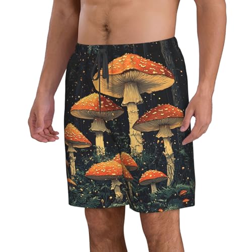 Men's Swim Trunks Beach Board Shorts Swimwear Bathing Suits - Mushroom Jungle Retro Art2