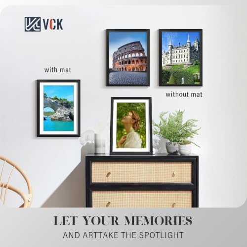 Image of VCK 5x7 Picture Frame Black Metal, Real Glass, 4x6 Mat, for Portrait