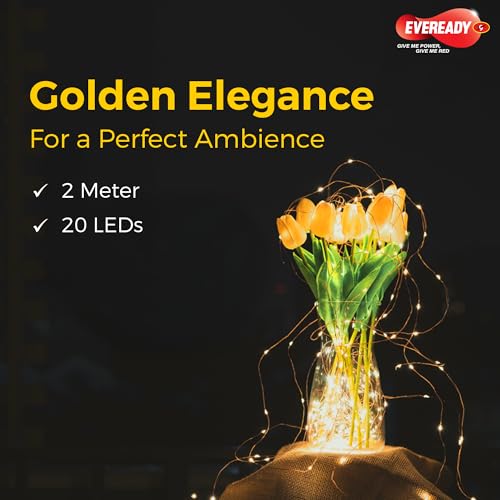 Image of Eveready Utsav, 2 Meter LED Rice Lights with Cork, 20 Bright LEDs, Operates with 3 pcs of LR44 Coin Battery, Copper String, Decorative Fairy Lights, Diwali, Christmas, Wedding, New Year & Home
