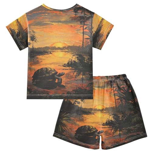 ALAZA Turtle at Sunset Pajama Set Short Sleeve Sleepwear Soft Lounge Nightwear2