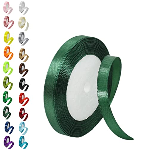 10mm Dark Green Double-Sided Satin Gift Ribbon - 22m Polyester Fabric for Christmas, Presents, Bouquets, Cakes, and Weddings