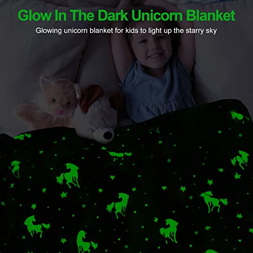 Unicorn Glow In The Dark Blanket, Unicorn Blanket For Girls/Kids, Kids Blankets For Girls, Unicorns Gifts For Girls Age 3 -12, Toddler Blanket For Kids, Soft Fleece Blanket Throw Birthday Gift 40"X60" #TOP1