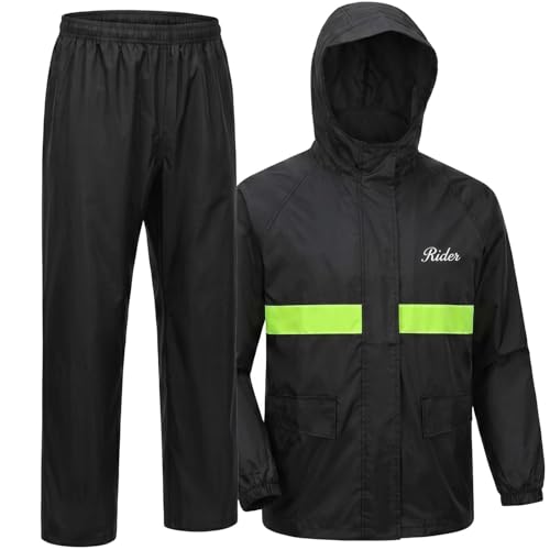 Image of HACER 100% Waterproof Raincoat for Men & Women | Unisex Full Sleeves Rain Suit Set with Pant for Bike Riding, Travel, Camping, Trekking & Hiking Rainwear (XL, Black)