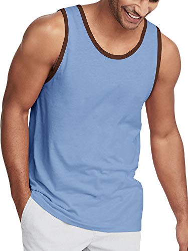 Hat And Beyond Mens Tank Top Soft Performance Boxing Gym Shirts Plain Muscle Tee (Medium, 1Hcc05_Light Blue/Cacao Shell) #TOP17