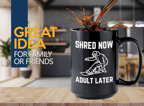 Luxe Gifting Snowboarder Coffee Mug 15oz Black - Shred now - Snowboarder Cup Snowboarding Gift For Snowboard Lovers Snowboarder Son Snowboarder Daughter