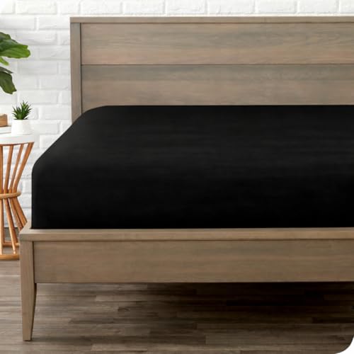 Image of 400 TC Cotton Elastic Fitted Bedsheet with 2 Pillow Covers for Single Bed 35 x 78 10 Inches Black Color Fitted Sheet