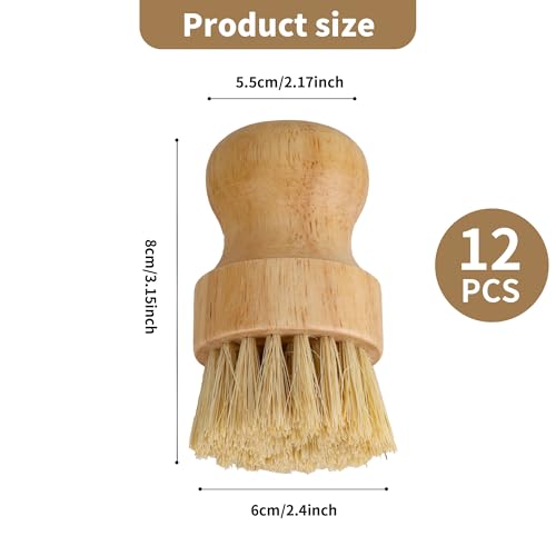 Image of 12 Pack Bamboo Dish Brush Bulk, Bamboo Dish Scrubber, Wood Palm Dish Scrub Brush for Dishes Pans, Pots,Vegetables Cleaning