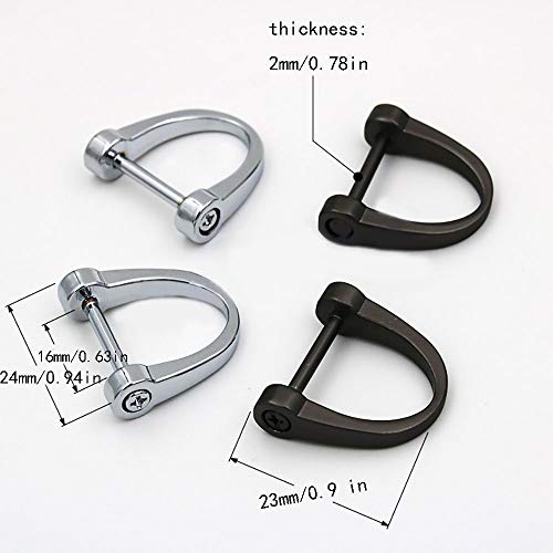Luckycivia 12 Pcs D-Rings, Horseshoe Shape D Ring, U Shape D Rings, Screw in Shackle Semicircle D Ring, with Small Screwdriver for DIY Leather Craft Accessories, Silver Black and Gold (1x1 inches)