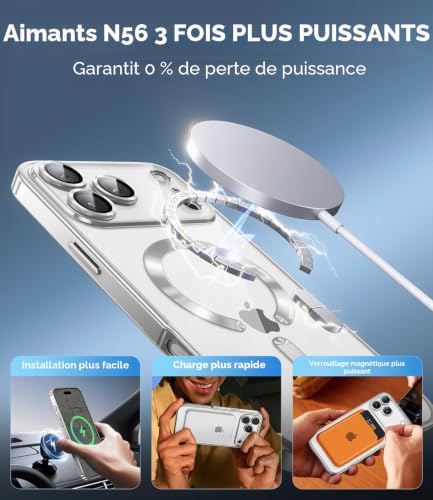 Coque luxe iPhone 17 Pro Max MagSafe argent avec verre de confidentialité premium