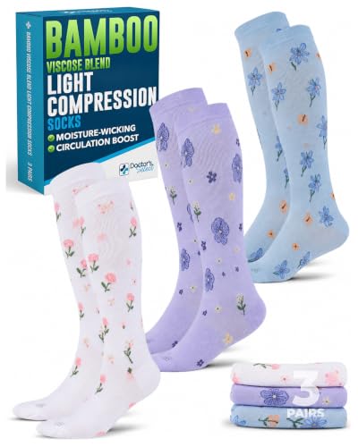 Image of Doctor's Select Bamboo Viscose Light Compression Socks for Women & Men - 3 Pairs, 8-15 mmHg Compression Socks, Knee High