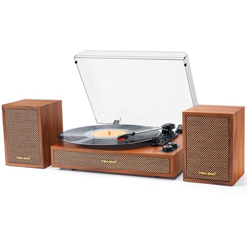 Vinyl Record Player with External Bookshelf Speakers, 33-1/3 45 78 RPM Vintage Bluetooth Stereo...