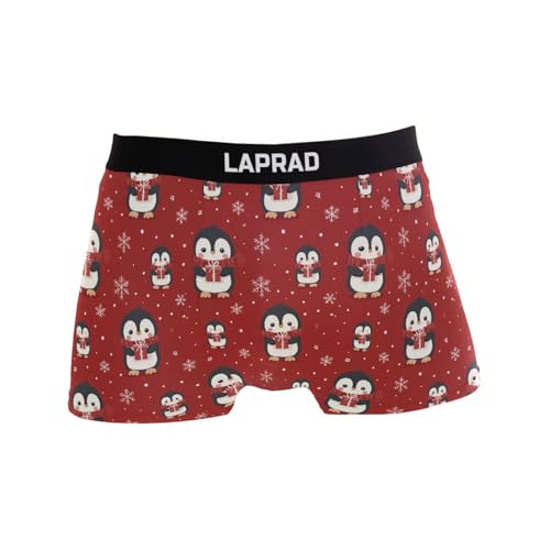 Laprad Men's Boxer Briefs Soft Breathable Underwear Stretch Boxer Shorts Christmas Penguin Boxer Shorts