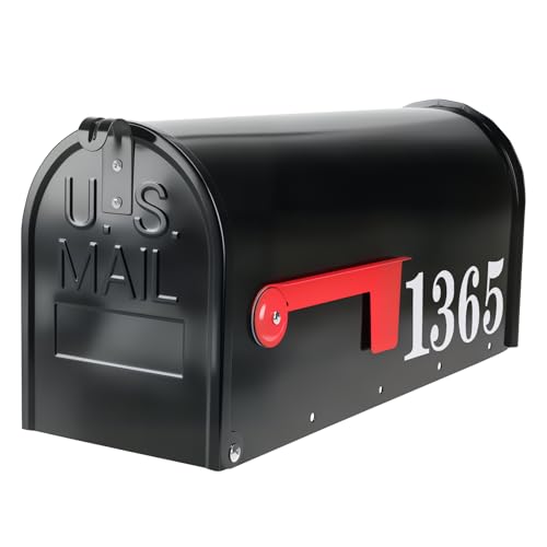 Zinovo Metal Post Mount Mailboxes for Outside Galvanized Steel Waterproof Medium Capacity Red Flag Indicated Modern Style Mail Boxes for House Outside/Residential Black 18.8 x 9 x 6.7 inches