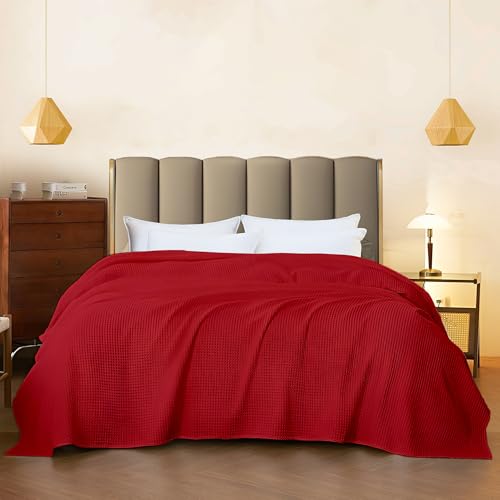 Image of Super Soft & Breathable 100% Microfiber Waffle Blanket - Throw Blanket and Quilt for Bed & Sofa Double(90x100) Size - Candy Red