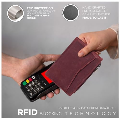 Image of Oak Leathers Leather Wallet For Women - Small RFID Coin Purse Credit Card & ID Holder for Ladies, Gift for Women's, Bifold Wallets (Crazy Horse Red)