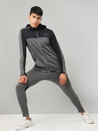 Image of TECHNOSPORT Men's Self Design Hooded Slim Fit Fleece Jacket