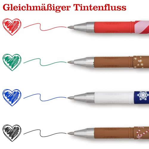LVZONGXIN 4-er Radierbare Gelstifte Weihnachten 0,7 mm Spitze, [ Blau+Rot+Schwarz+Grün], Radierbarer Gelstifte Christmas, Löschbare Weihnachtsstift, Kugelschreiber