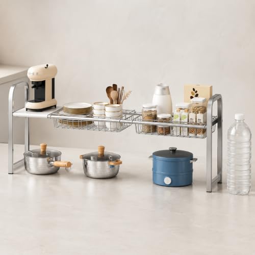 Organizador ajustable para debajo del fregadero, estante metálico independiente para almacenamiento en cocina y organizador para mueble inferior miniatura 4