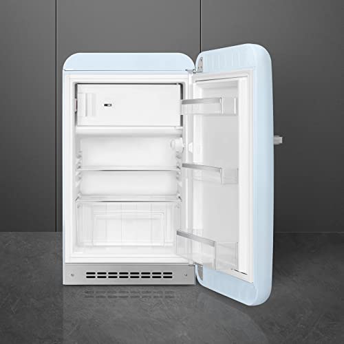 Image of Smeg FAB10 50's Retro Style Aesthetic Refrigerator with 4.48 Cu Total Capacity, 2 Glass Shelves, LED Internal Light, 22-Inches, Pastel Blue Right Hand Hinge