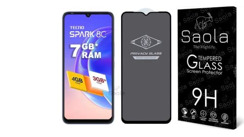 Image of Saola Ultra Privacy Tempered Glass For Tecno Spark 8C (PACK OF 1) with Free Installation Kit. (In-Screen FingerPrint Lock will not work with the Privacy Guard because of it's Spy Coating) - 6.6 inch