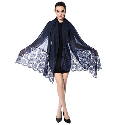 Women Lightweight Fashion Lace Scarf Winter Wrap Shawl Gzcvba Soft Evening Coverup (Navy)