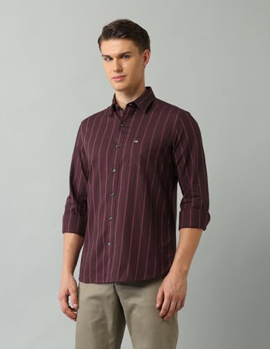 Image of Arrow Sport Men Slim fit Cotton Striped Long Sleeves Spread Collar Shirt